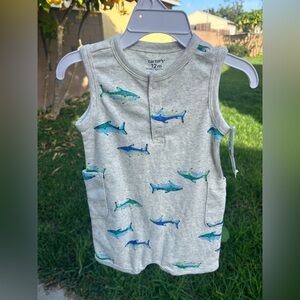 Carter's Gray Bodysuit with Blue and Green Shark Print